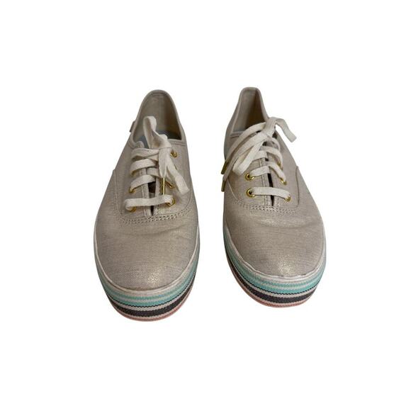 Keds Foxing Triple Stripes Teal Brown Orange Brushed Metallic Gold Sneakers - Picture 2 of 9